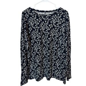 Croft & Barrow Womens 2X Black White Botanical Floral Long Sleeve Classic Tee